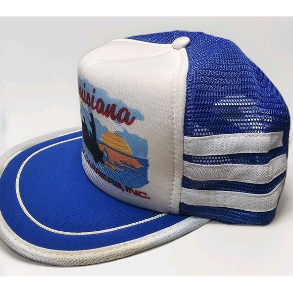 Vintage Louisiana Bass Fishing Trucker Hat White Blue Cap Snapback Chipola - Picture 4 of 6